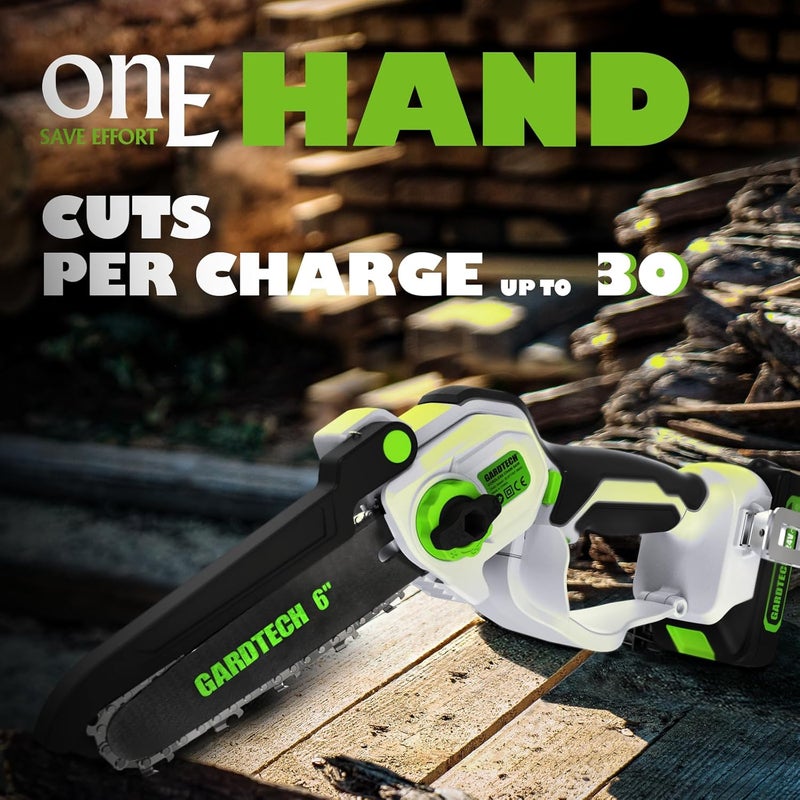 GARDTEC Mini Chainsaw Cordless 6 Inch - Portable Electric Chainsaw Cordless Battery Powered, Handheld Small Chain Saw with 2-side Security Lock [Southpaws Friendly] for Wood Cutting, Pruning Branches - Image 2